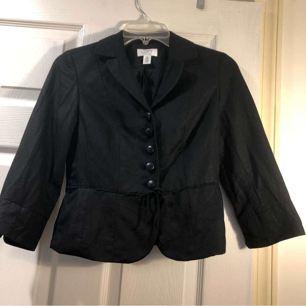NWOT 0P LOFT Black Linen Jacket with black ribbon